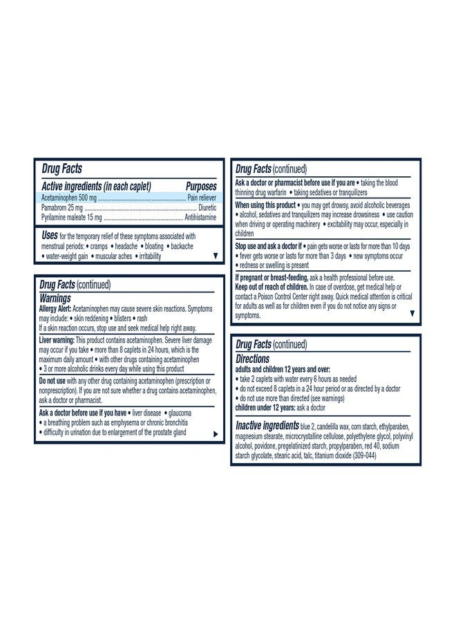 Pamprin Multi-Symptom Formula, with Acetaminophen, Menstrual Period Symptoms Relief, 20 Caplets (Pack of 3) - Image 2